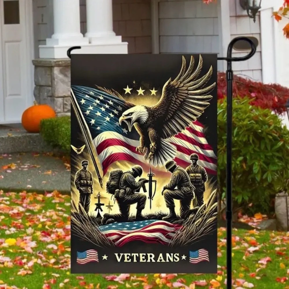Patriotic Eagle and Soldiers Garden Flag Wall Decor, NEW